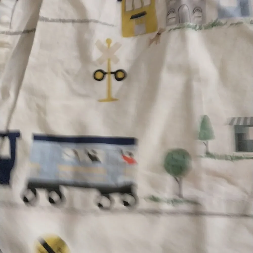 Pottery Barn Kids Crib Sheet Set Train Novelty Baby Boy 100%Organic Cotton